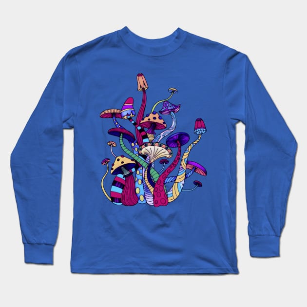 Colorful Bohemian Retro Mushrooms Hippy Design Long Sleeve T-Shirt by AlondraHanley
